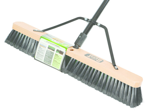 24" Assembled Wood Block Commercial push broom head-Medium w/ 54" metal handle